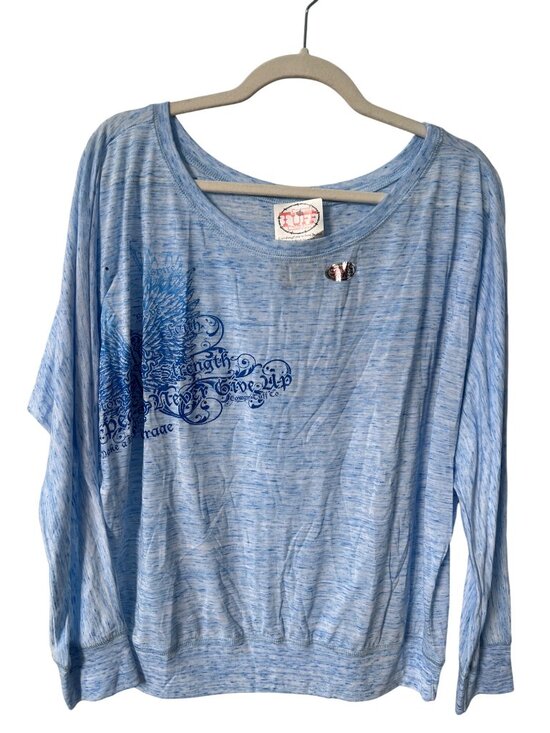 Cowgirl Tuff Company Tops - Cowgirl Tuff Company Top Tee XL Long Sleeve Graphic Blue Cross Angel Wing NEW